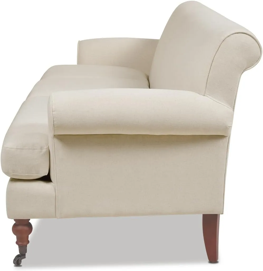 Jennifer Taylor Home Alana Lawson Recessed Arm Sofa Metal Casters, Light Beige Linen