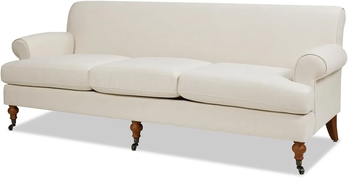 Jennifer Taylor Home Alana Lawson Recessed Arm Sofa Metal Casters, Light Beige Linen