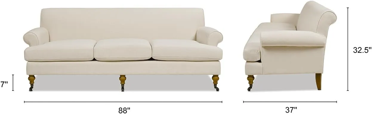 Jennifer Taylor Home Alana Lawson Recessed Arm Sofa Metal Casters, Light Beige Linen