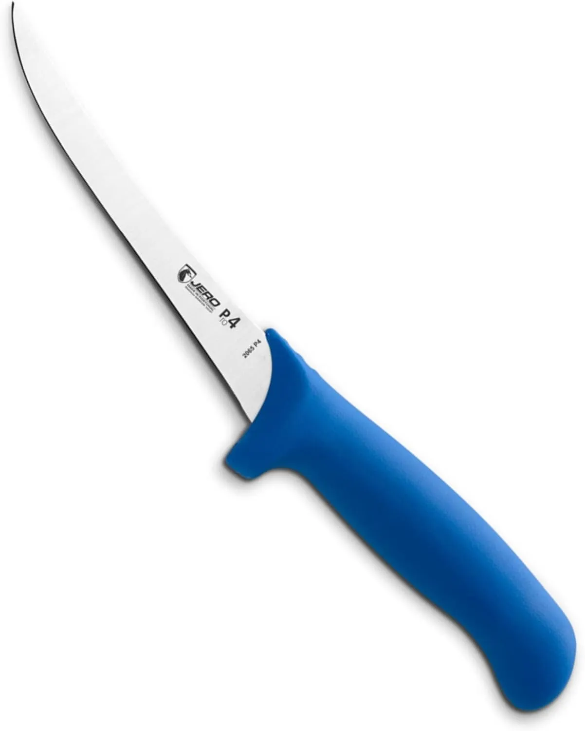 Jero Pro4 Series 6 Inch Curved Semi-Flex Boning Knife - Professional Boning Knife - Sandvik High-Carbon Stainless Steel Blade - Ergogrip Super-Polymer Handle - Made In Portugal- Blue Handle