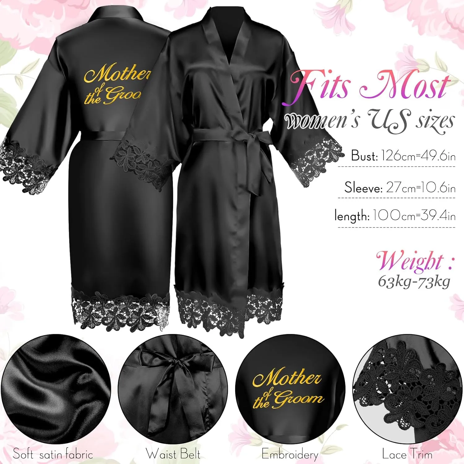 Jeyiour 6 Pcs Mother of Bride and Groom Gift Set Mother of the Groom Satin Robes Tote Bag 20 oz Stainless Steel Mug Tumblers for Engagement Wedding Bridal Party(Black)