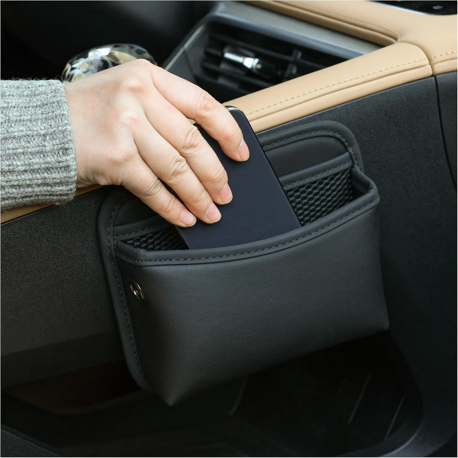 JEYODA Car Seat Side Storage Pocket, Small Organizer,PU Leather Multifunctional Console Side Organizer Bag for Phone, keys, sunglass,wallet,ect (Black)