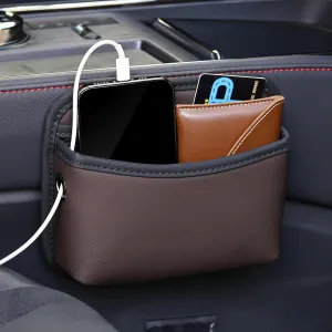 JEYODA Car Seat Side Storage Pocket, Small Organizer,PU Leather Multifunctional Console Side Organizer Bag for Phone, keys, sunglass,wallet,ect (Brown)