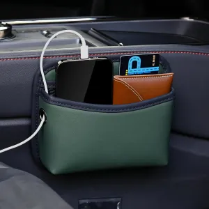JEYODA Car Seat Side Storage Pocket, Small Organizer,PU Leather Multifunctional Console Side Organizer Bag for Phone, keys, sunglass,wallet,ect (Green)