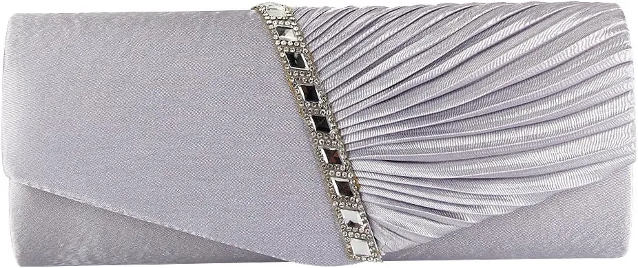 JIAN YA NA Womens Pleated Crystal-Studded Satin Handbag Evening Clutch Bags for Party Wedding Prom Cocktail