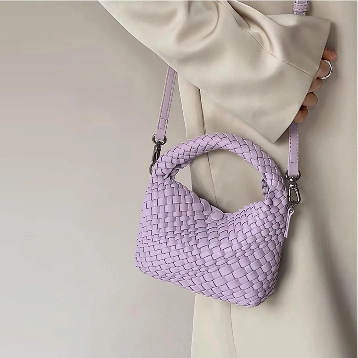 JINMANXUE Small Hand Woven Handbags for Women Shoulder Crossbody Bag Purses Cassual Top Handle Bags Hobo Curved Tote Bag