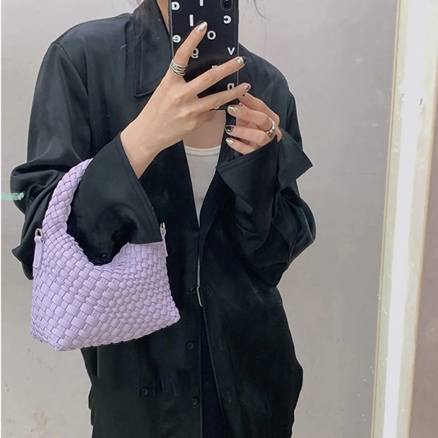 JINMANXUE Small Hand Woven Handbags for Women Shoulder Crossbody Bag Purses Cassual Top Handle Bags Hobo Curved Tote Bag