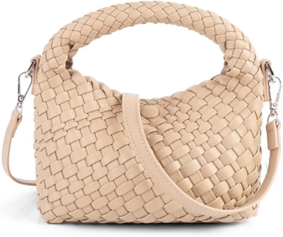 JINMANXUE Small Hand Woven Handbags for Women Shoulder Crossbody Bag Purses Cassual Top Handle Bags Hobo Curved Tote Bag