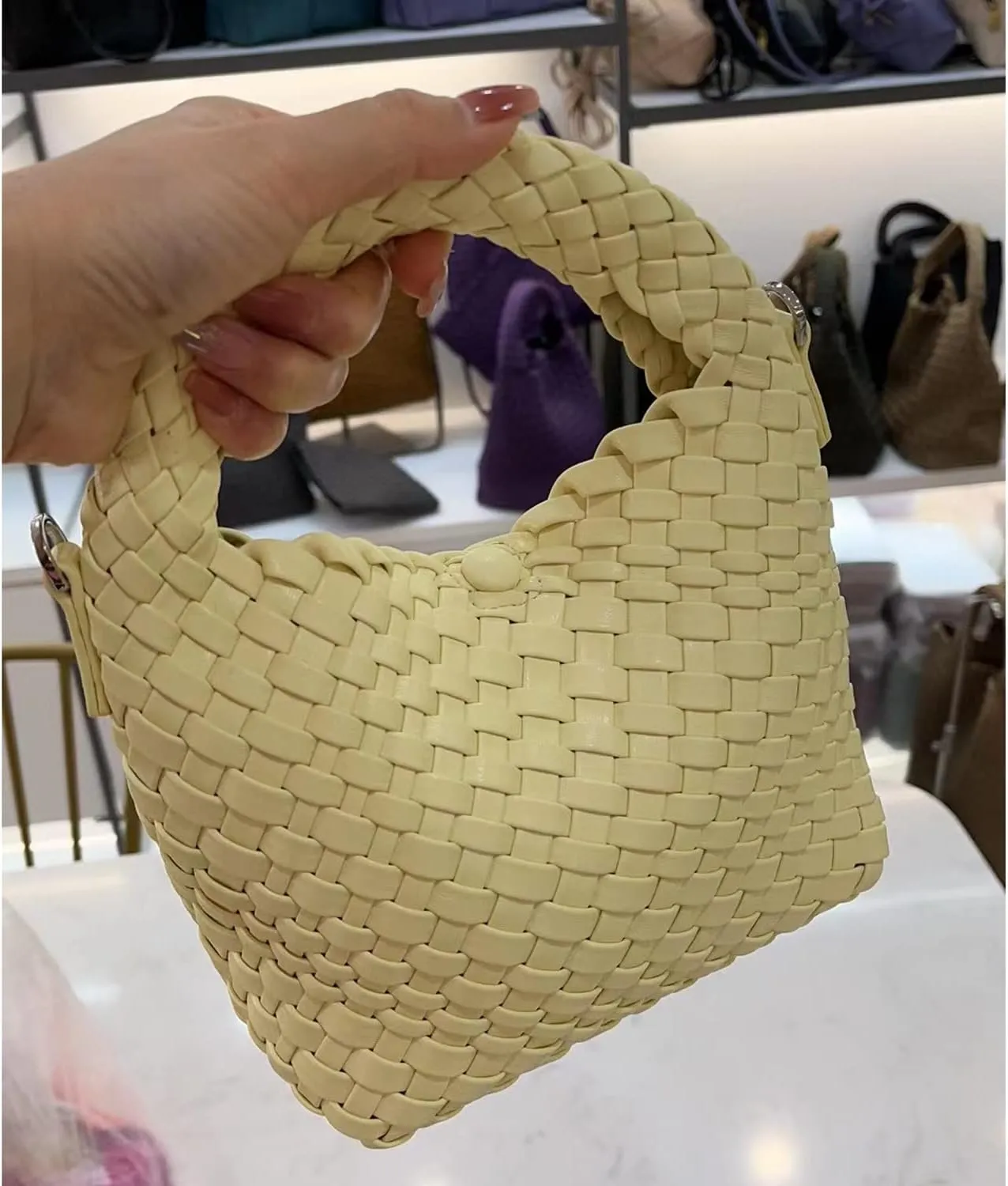 JINMANXUE Small Hand Woven Handbags for Women Shoulder Crossbody Bag Purses Cassual Top Handle Bags Hobo Curved Tote Bag