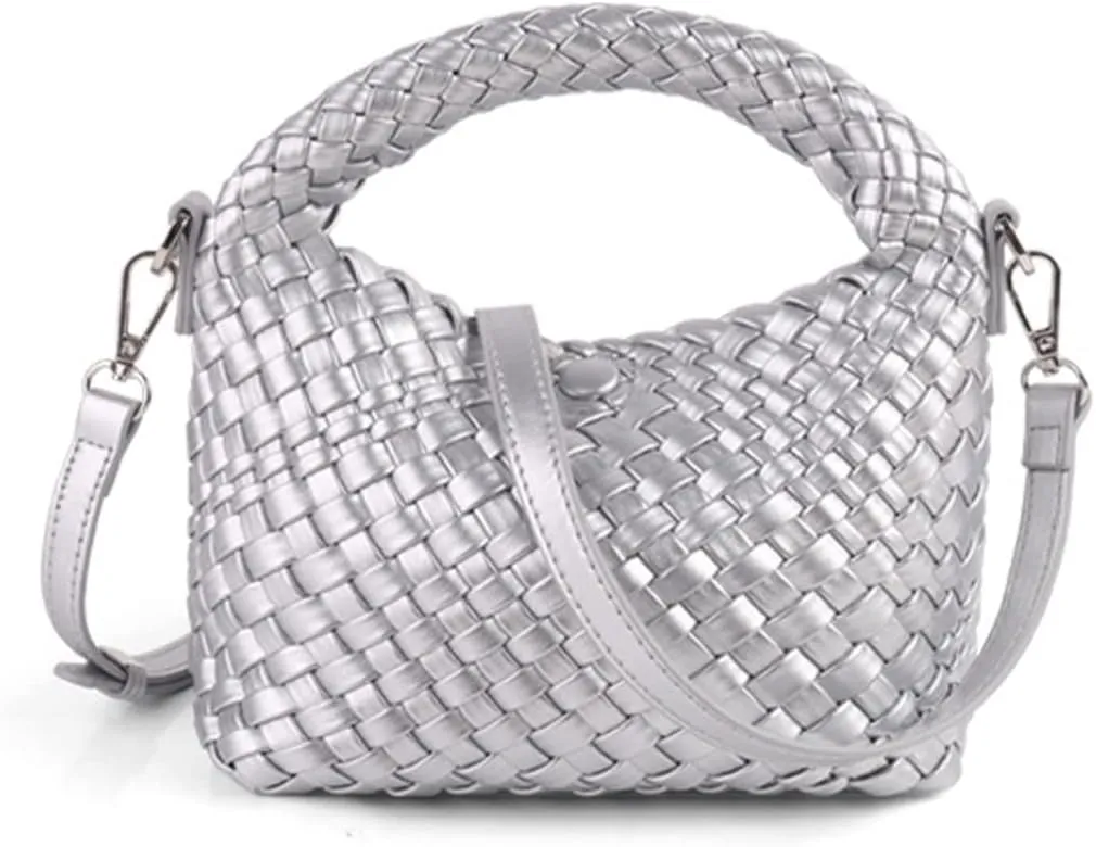 JINMANXUE Small Hand Woven Handbags for Women Shoulder Crossbody Bag Purses Cassual Top Handle Bags Hobo Curved Tote Bag