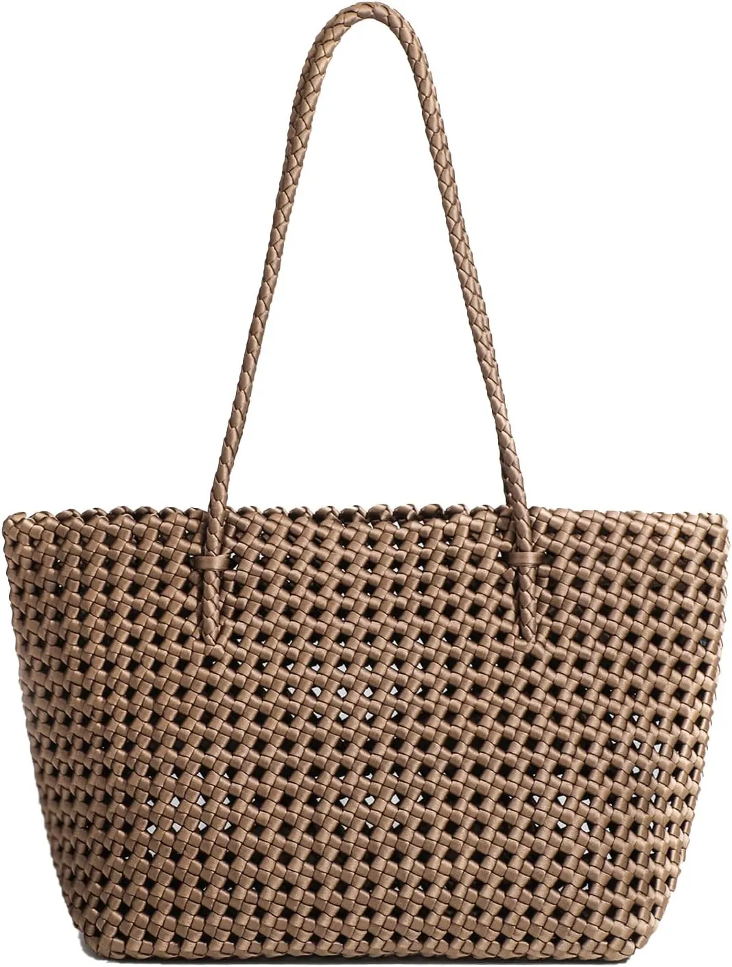 JINMANXUE Woven Tote Bag For Women,Travel Shoulder Bag, Large Hollow Beach Soft Satin Handbags Hand-woven Satchel Clutch