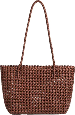 JINMANXUE Woven Tote Bag For Women,Travel Shoulder Bag, Large Hollow Beach Soft Satin Handbags Hand-woven Satchel Clutch
