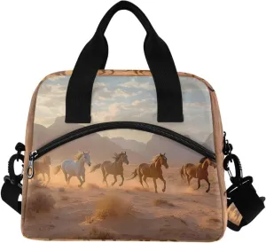 JIPONI Horses Wilderness Insulated Lunch Bag for Women Men Tote Cooler Lunchbag with Adjustable Shoulder Strap for Work Picnic Hiking Beach
