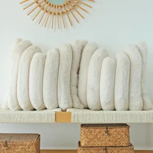 JOJUSIS Pack of 2 Faux Fur Plush Decorative Throw Pillow Covers Couch Cushion Case Soft Fluffy Pillowcases Wide Stripe (Beige, 18 x 18 Inch)