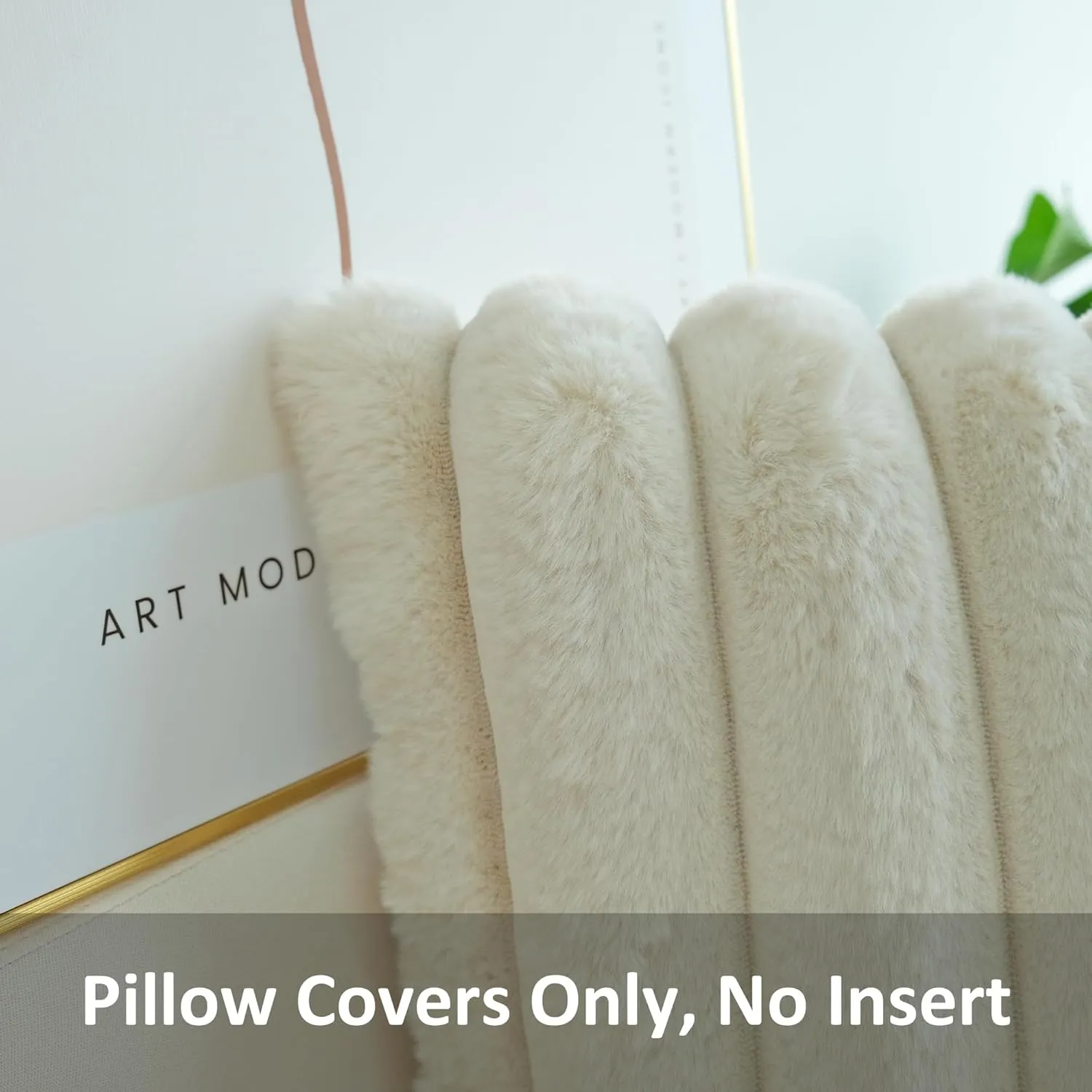 JOJUSIS Pack of 2 Faux Fur Plush Decorative Throw Pillow Covers Couch Cushion Case Soft Fluffy Pillowcases Wide Stripe (Beige, 18 x 18 Inch)