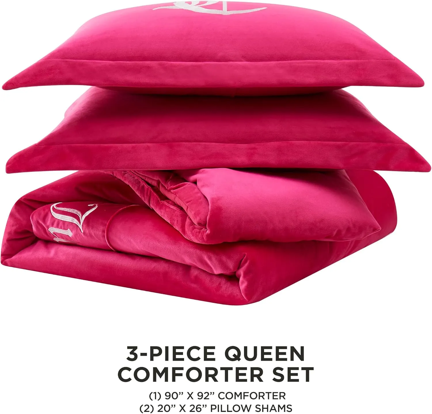 Juicy Couture - Comforter Set - Gothic Design Bedding - Queen - 3 Piece Set Includes (1) 90" x 92" Comforter and (2) 20" x 26" Shams - Wrinkle Resistant - Premium Bedroom Decor - Hot Pink