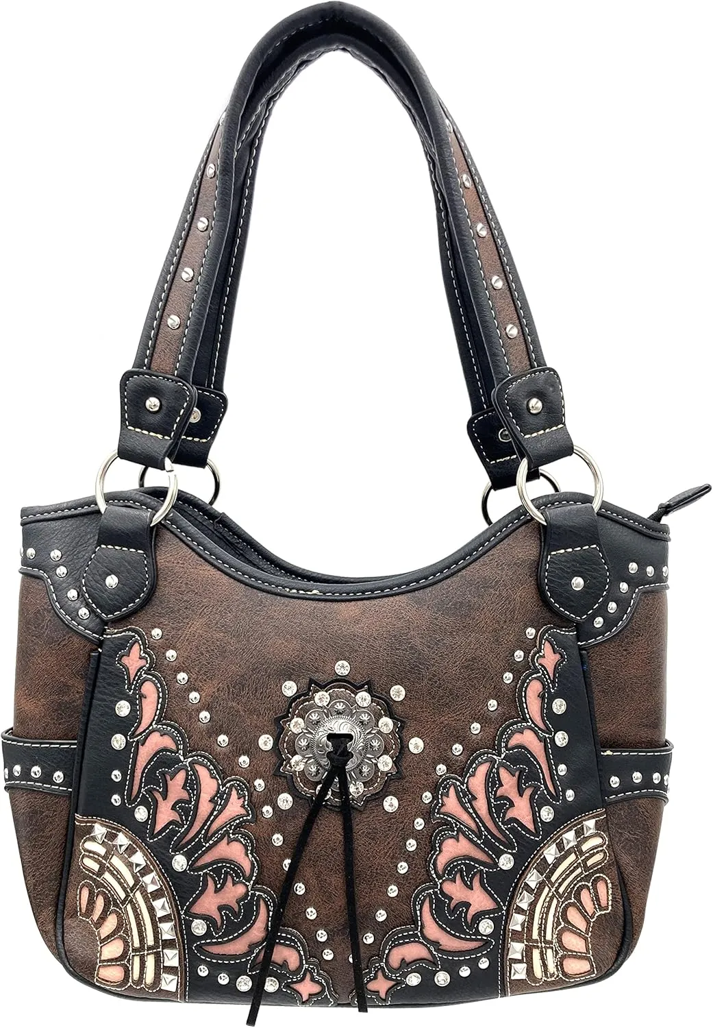 Justin West Autumn Fringe Cut Concho Rhinestone Concealed Carry Handbag Purse Matching Wallet