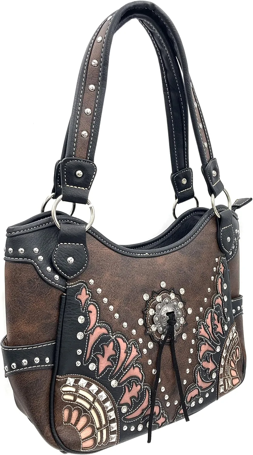 Justin West Autumn Fringe Cut Concho Rhinestone Concealed Carry Handbag Purse Matching Wallet
