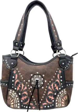Justin West Autumn Fringe Cut Concho Rhinestone Concealed Carry Handbag Purse Matching Wallet