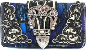 Justin West Camouflage Tree Branches Bling Rhinestone Cross Wings Buckle Crossbody Chain Messenger and Purse