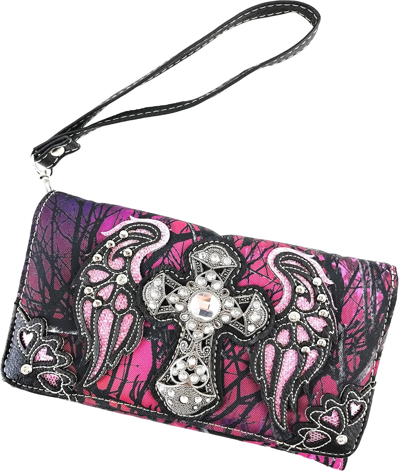 Justin West Camouflage Tree Branches Bling Rhinestone Cross Wings Handbag Purse Messenger Bags and Wallets