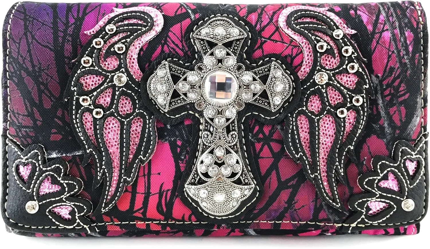 Justin West Camouflage Tree Branches Bling Rhinestone Cross Wings Handbag Purse Messenger Bags and Wallets