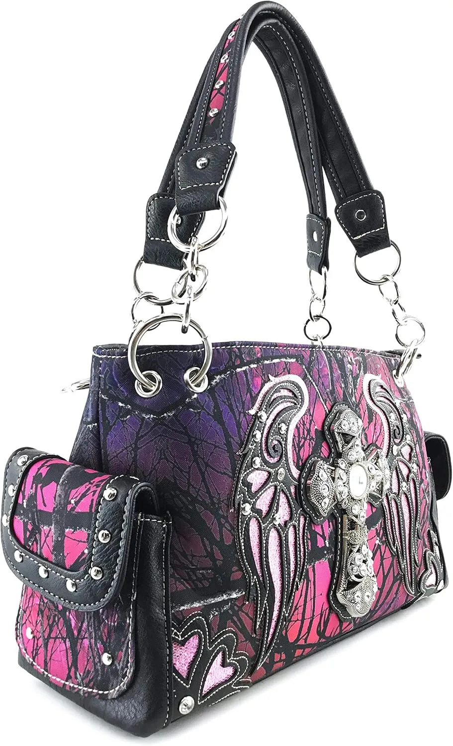 Justin West Camouflage Tree Branches Bling Rhinestone Cross Wings Handbag Purse Messenger Bags and Wallets