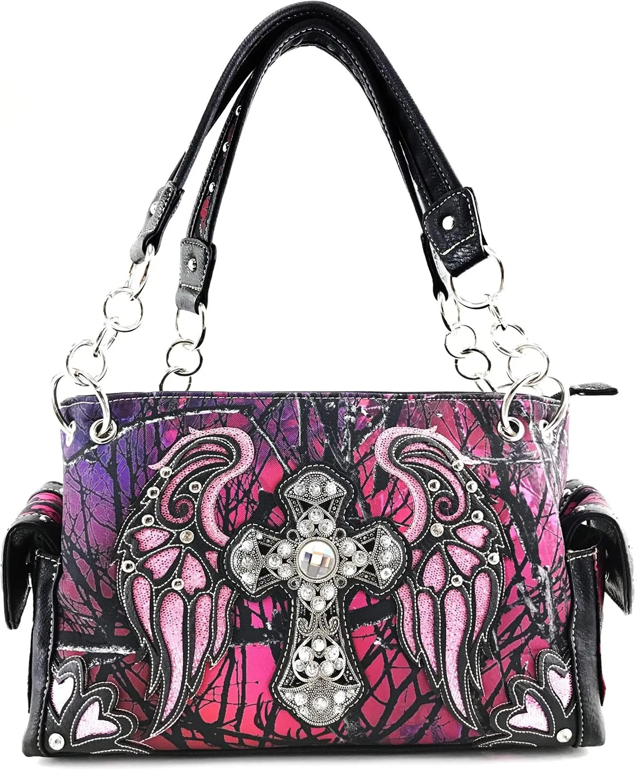 Justin West Camouflage Tree Branches Bling Rhinestone Cross Wings Handbag Purse Messenger Bags and Wallets
