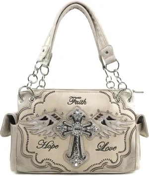 Justin West Cross Angel Wings Concealed Carry Handbag Purse Crossbody Messenger Bag and Wallet
