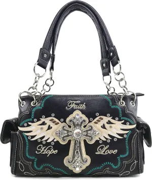 Justin West Cross Angel Wings Concealed Carry Handbag Purse Crossbody Messenger Bag and Wallet