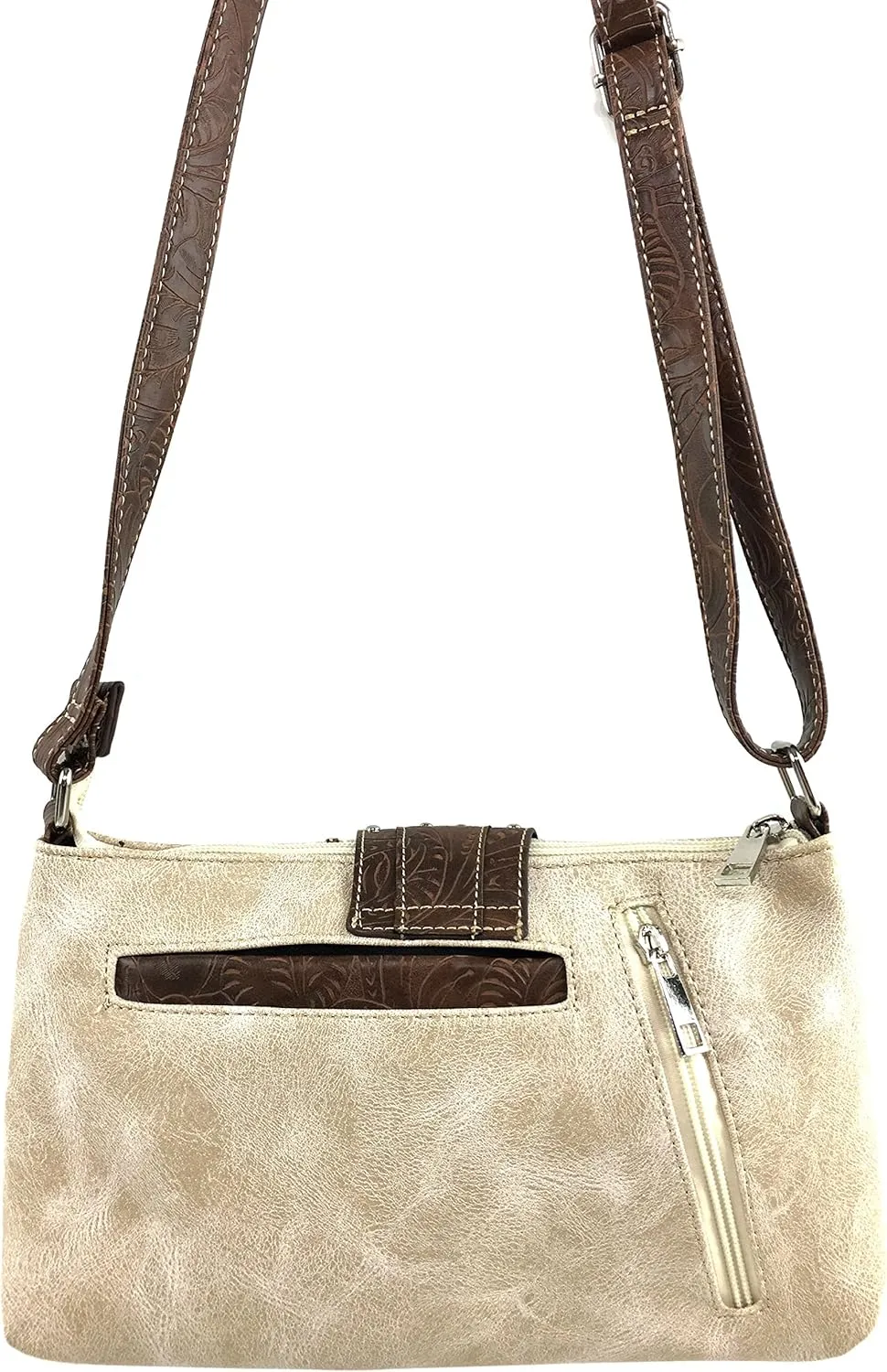 Justin West Purse Laser Cut Rhinestone Silver Buckle Cross Shape Concealed Carry Handbag
