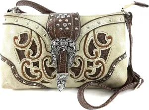 Justin West Purse Laser Cut Rhinestone Silver Buckle Cross Shape Concealed Carry Handbag