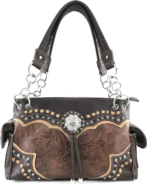 Justin West Rhinestone Concho Western Laser Cut Tooled Wristlet Wallet Shoulder Handbag Purse