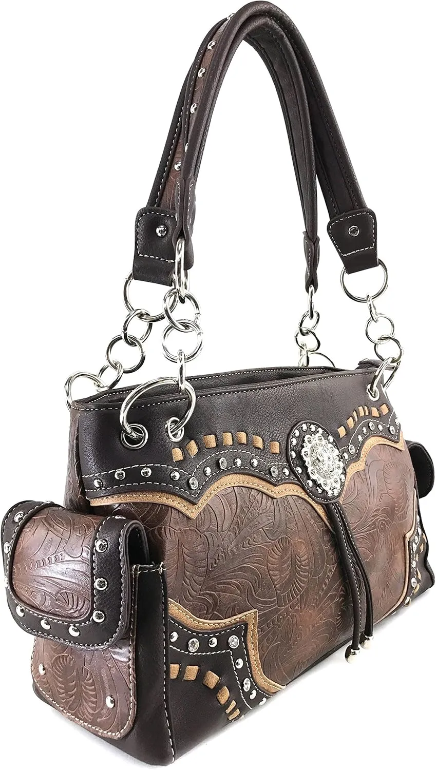 Justin West Rhinestone Concho Western Laser Cut Tooled Wristlet Wallet Shoulder Handbag Purse