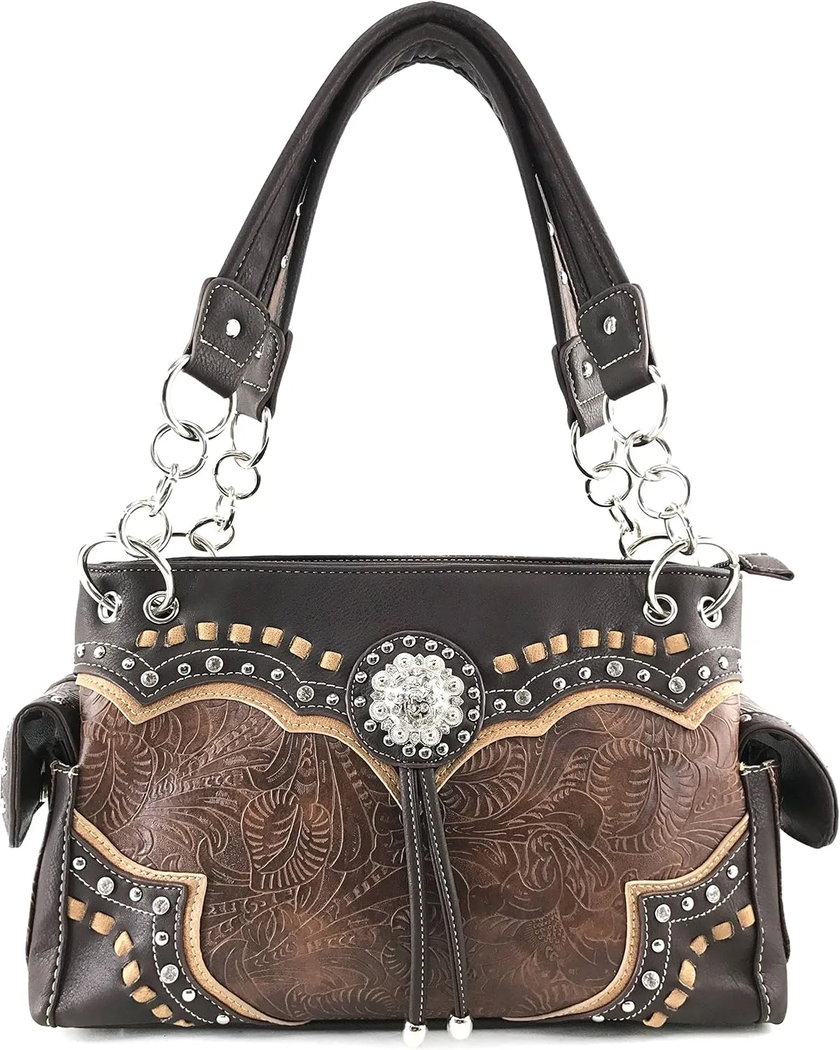 Justin West Rhinestone Concho Western Laser Cut Tooled Wristlet Wallet Shoulder Handbag Purse