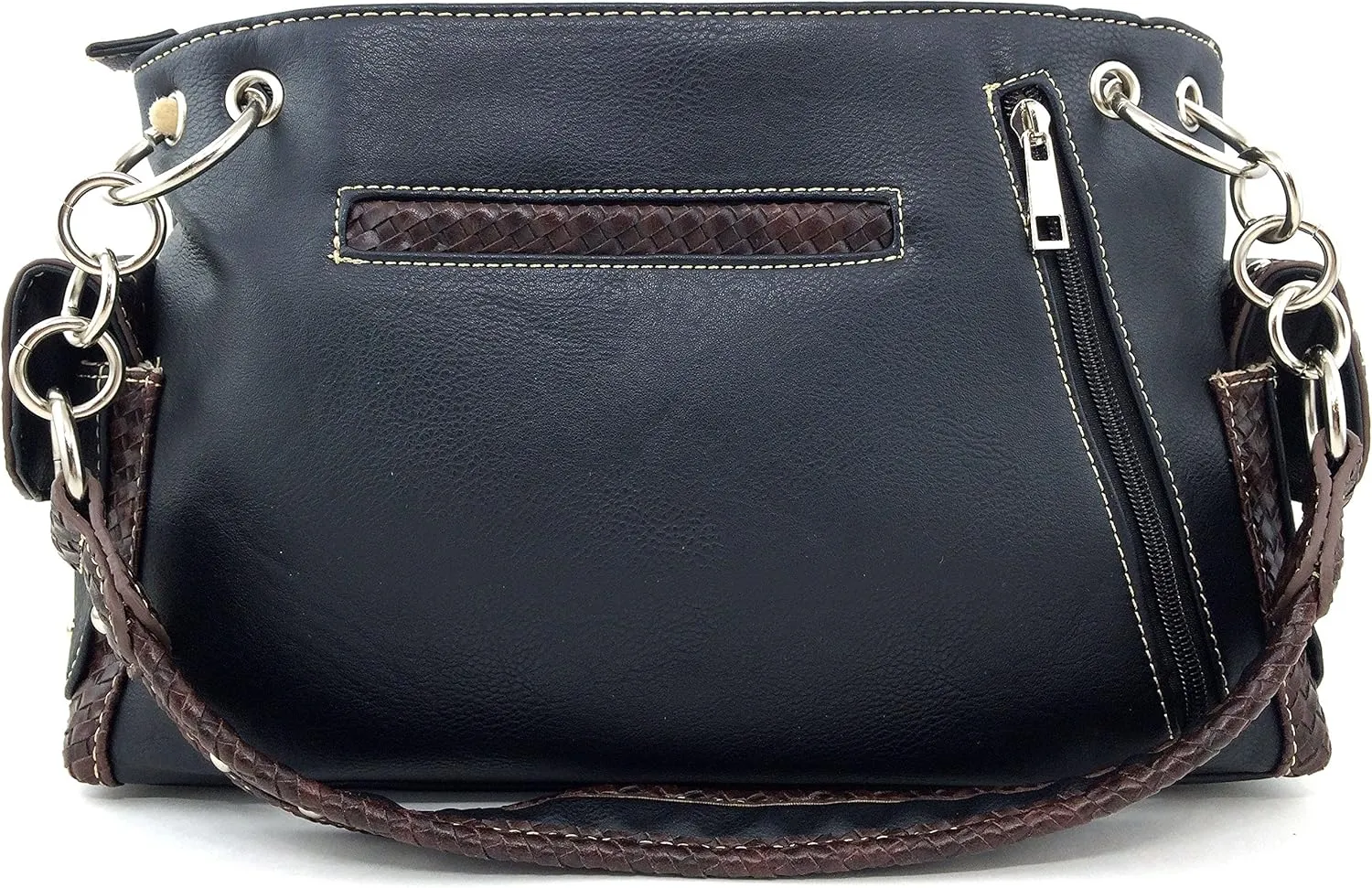 Justin West Rhinestone Cross Embroidery Floral Weave Pattern Concealed Carry Western Handbag Purse