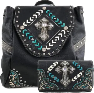 Justin West Trendy Western Cross Rhinestone Conceal Carry Women Backpack Purse