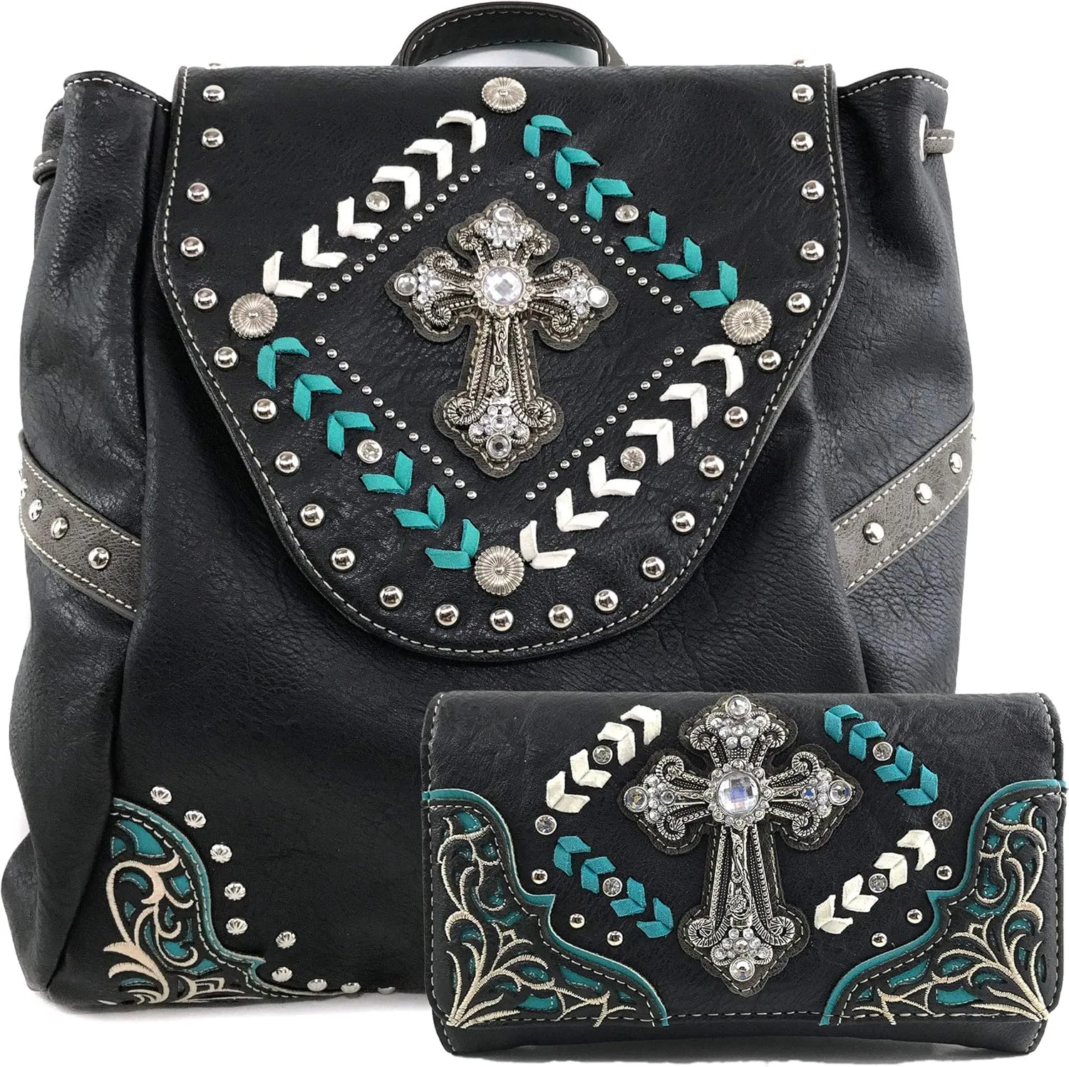 Justin West Trendy Western Cross Rhinestone Conceal Carry Women Backpack Purse
