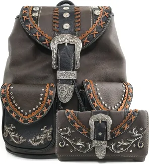 Justin West Trendy Western Rhinestone Leather Conceal Carry Top Handle Backpack Purse
