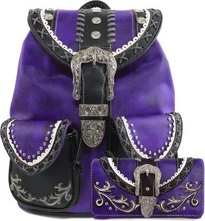 Justin West Trendy Western Rhinestone Leather Conceal Carry Top Handle Backpack Purse