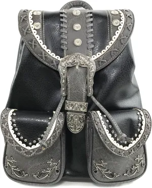 Justin West Trendy Western Rhinestone Leather Conceal Carry Top Handle Backpack Purse