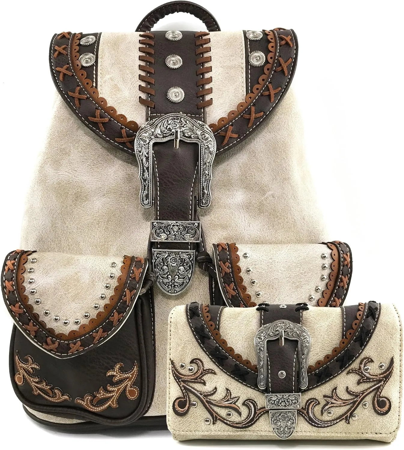 Justin West Trendy Western Rhinestone Leather Conceal Carry Top Handle Backpack Purse