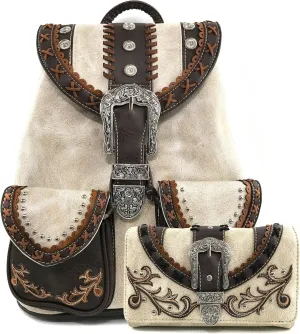 Justin West Trendy Western Rhinestone Leather Conceal Carry Top Handle Backpack Purse