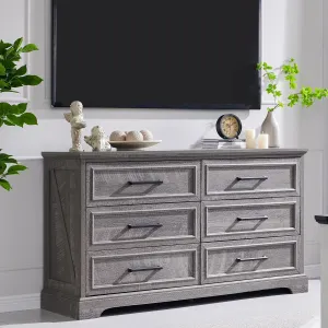JXQTLINGMU Farmhouse 6 Drawers Dresser for Bedroom, 52'' Wide Large Wood Dressers with Bar Handles, Chests of Drawers with Storage Dressers Organizer for Bedroom, Hallway Off White