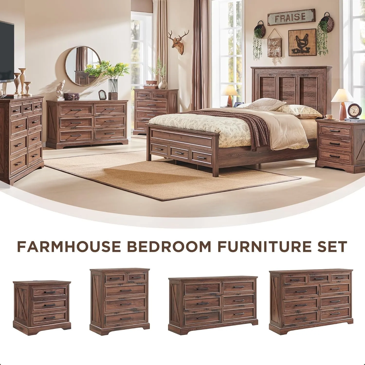 JXQTLINGMU Farmhouse 6 Drawers Dresser for Bedroom, 52'' Wide Large Wood Dressers with Bar Handles, Chests of Drawers with Storage Dressers Organizer for Bedroom, Hallway Off White