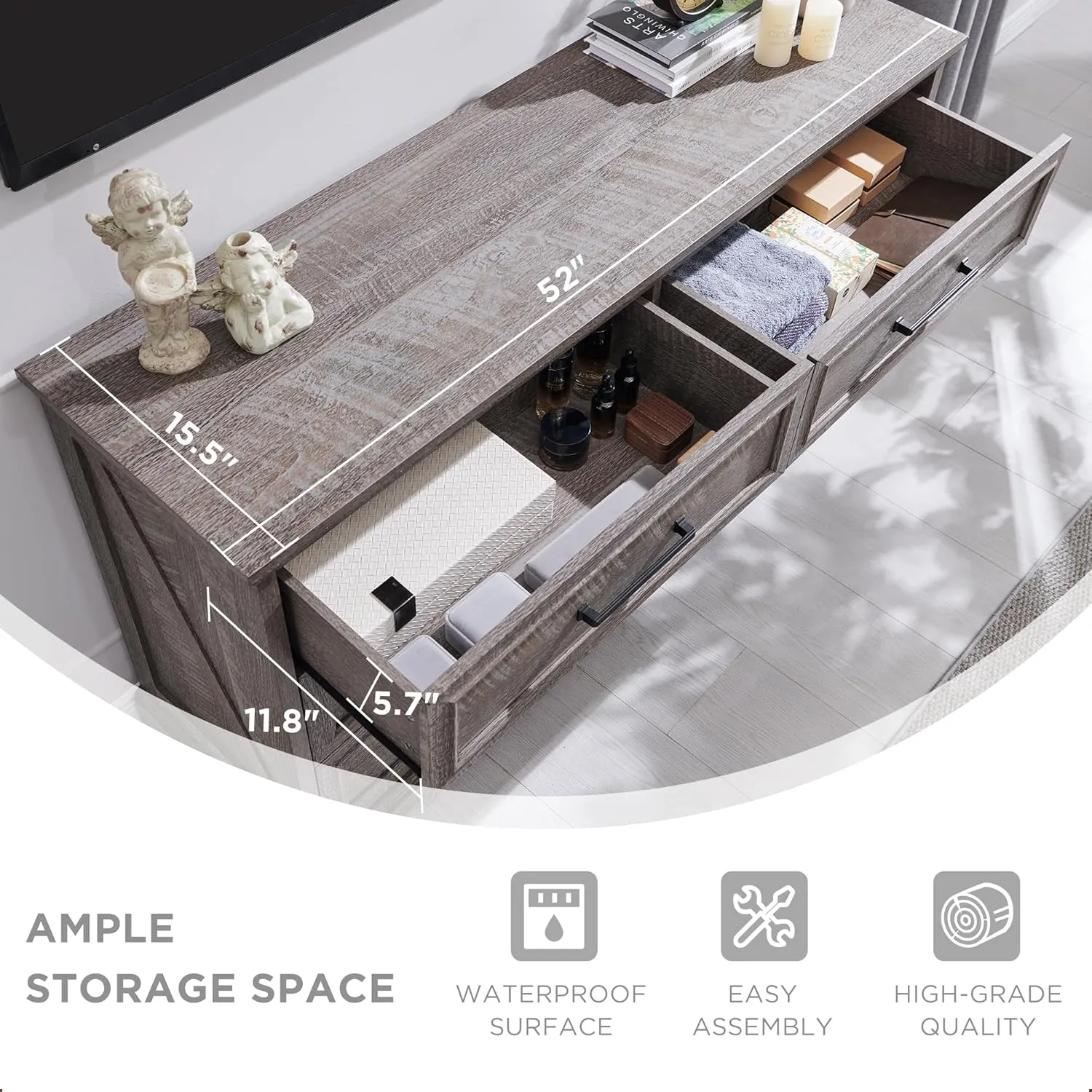 JXQTLINGMU Farmhouse 6 Drawers Dresser for Bedroom, 52'' Wide Large Wood Dressers with Bar Handles, Chests of Drawers with Storage Dressers Organizer for Bedroom, Hallway Off White