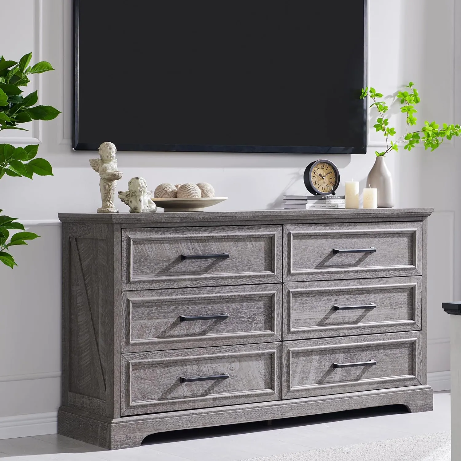 JXQTLINGMU Farmhouse 6 Drawers Dresser for Bedroom, 52'' Wide Large Wood Dressers with Bar Handles, Chests of Drawers with Storage Dressers Organizer for Bedroom, Hallway Off White