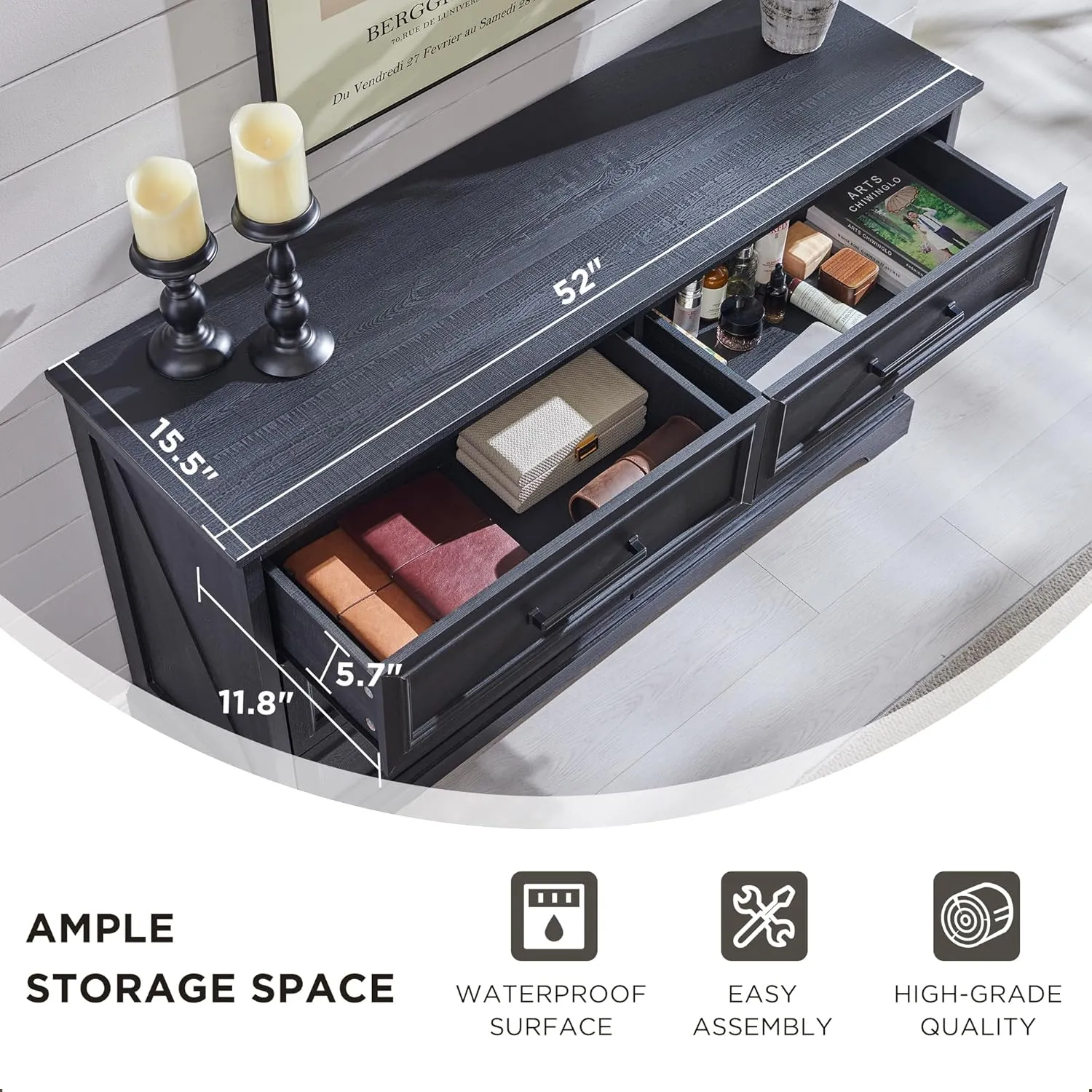 JXQTLINGMU Farmhouse 6 Drawers Dresser for Bedroom, 52'' Wide Large Wood Dressers with Bar Handles, Chests of Drawers with Storage Dressers Organizer for Bedroom, Hallway Off White