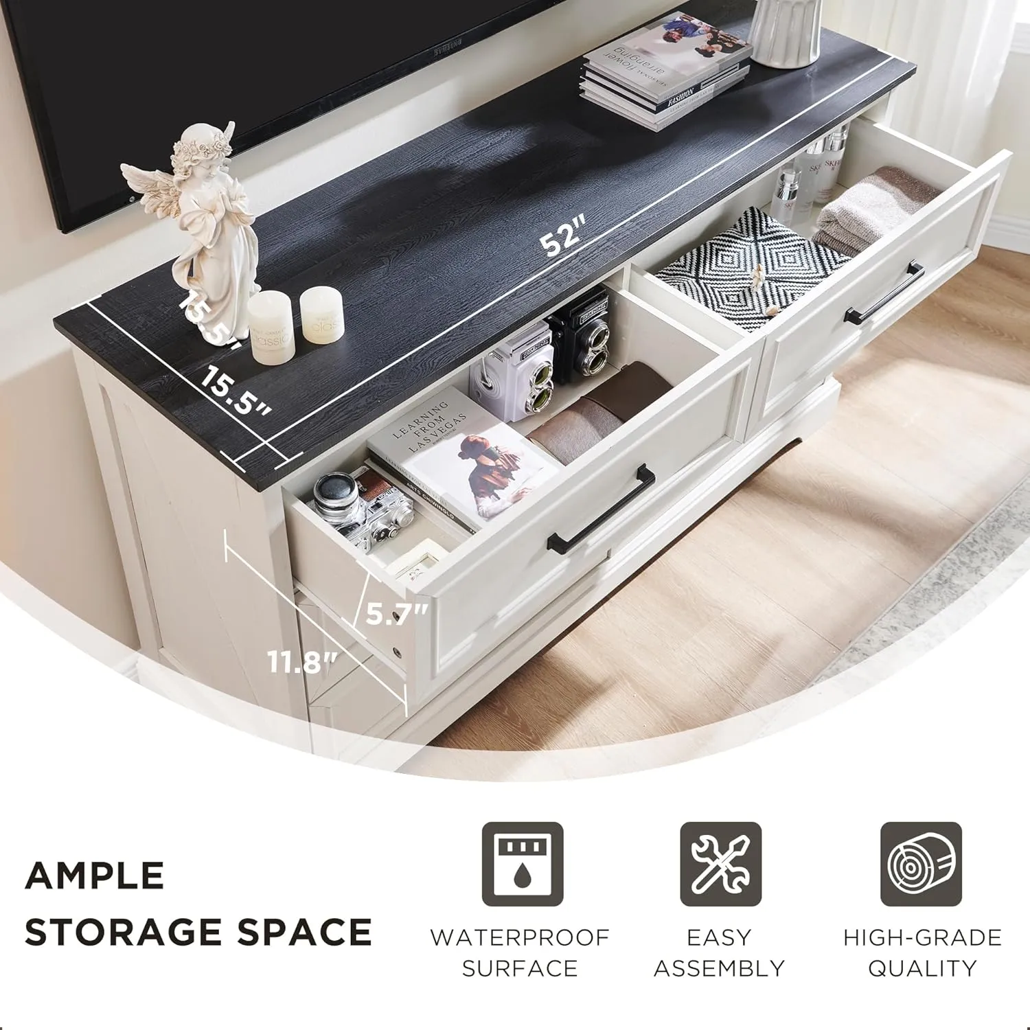 JXQTLINGMU Farmhouse 6 Drawers Dresser for Bedroom, 52'' Wide Large Wood Dressers with Bar Handles, Chests of Drawers with Storage Dressers Organizer for Bedroom, Hallway Off White