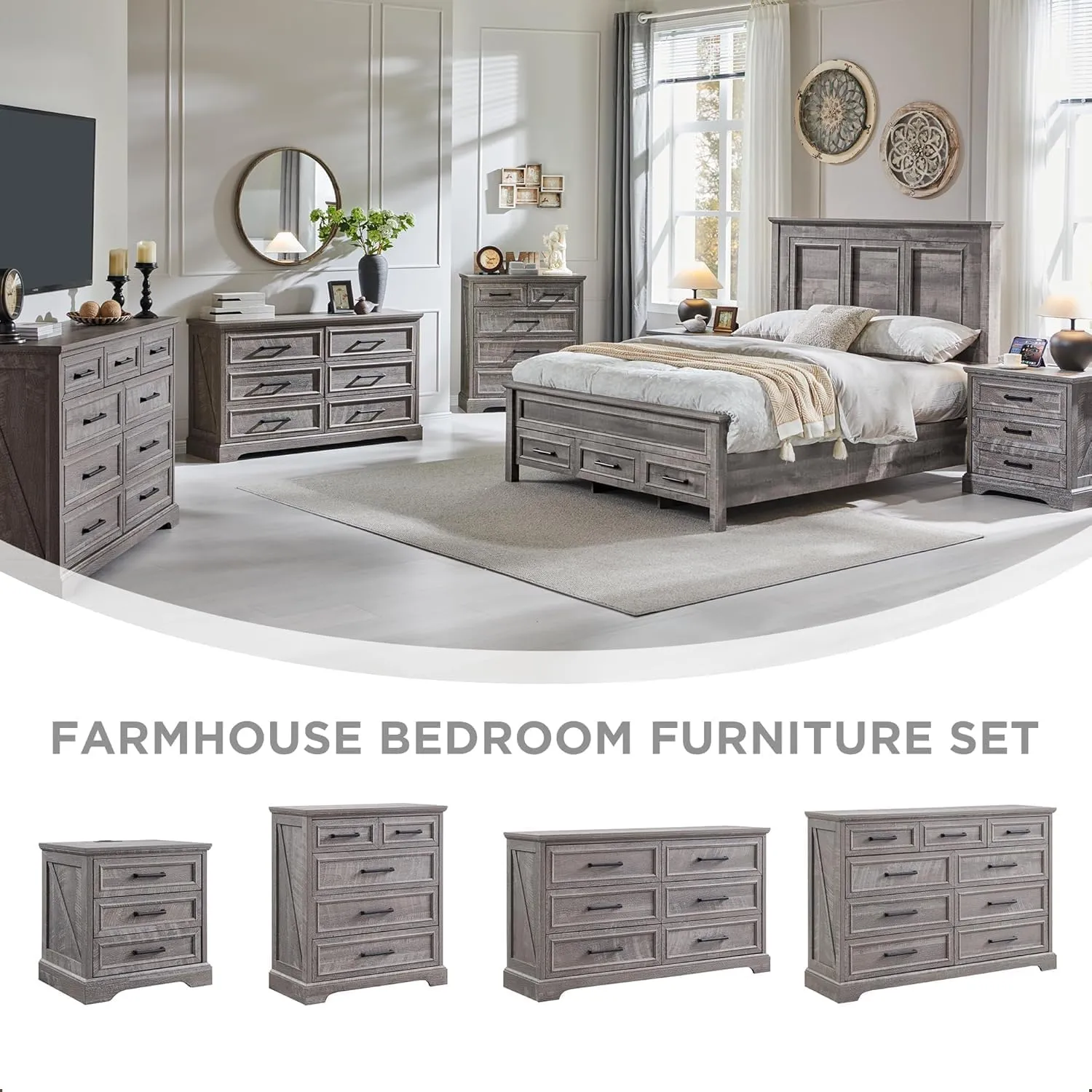 JXQTLINGMU Farmhouse 6 Drawers Dresser for Bedroom, 52'' Wide Large Wood Dressers with Bar Handles, Chests of Drawers with Storage Dressers Organizer for Bedroom, Hallway Off White